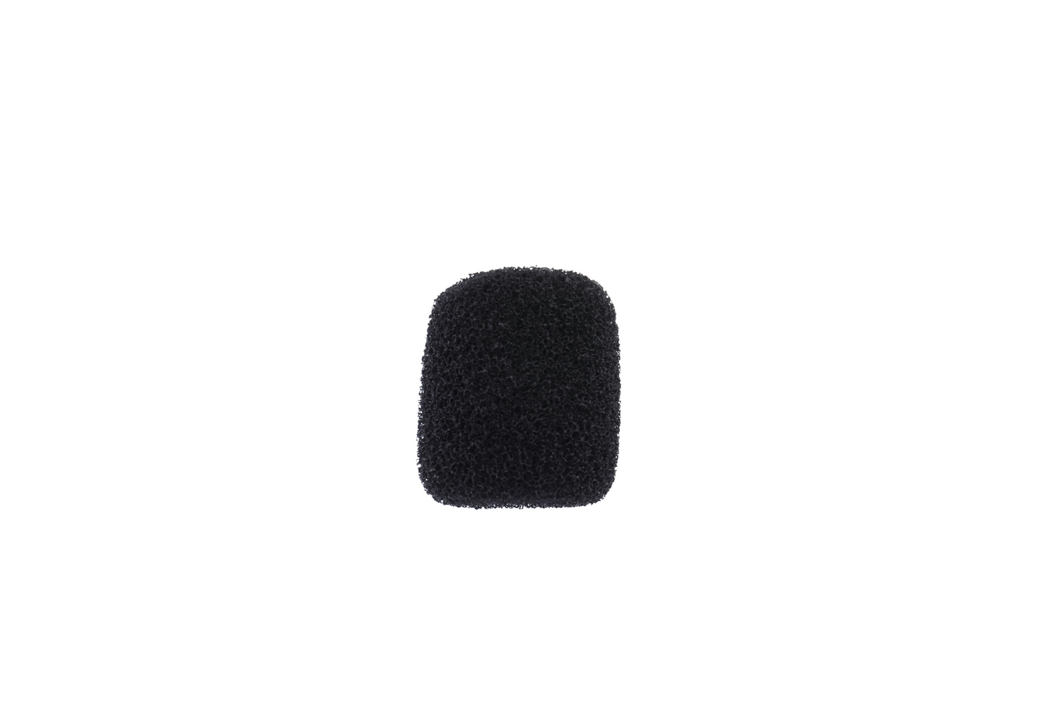Un filtro antipop de micrófono negro sobre fondo blanco.