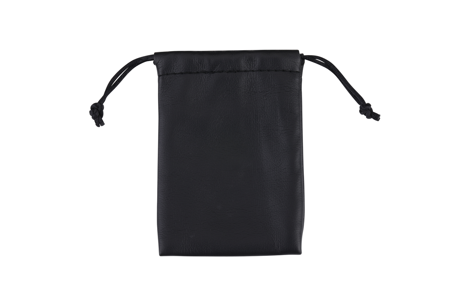 Bolsa negra con cordón sobre un fondo blanco.