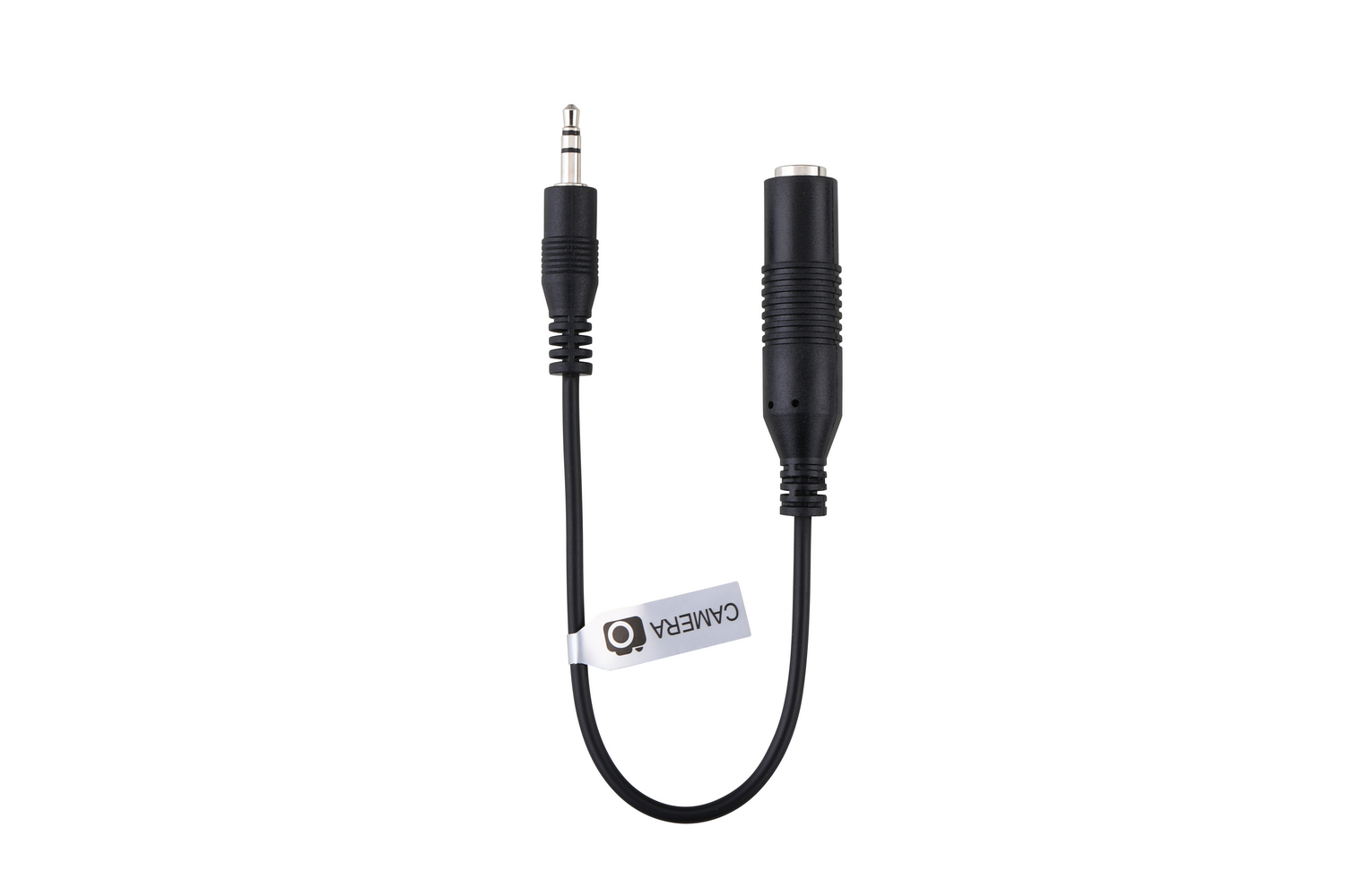 Cable adaptador de audio negro con conector jack de 3,5 mm y hembra.