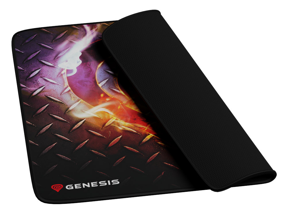 Podkładka pod mysz gamingową z czarnym i kolorowym wzorem, czarny spód.