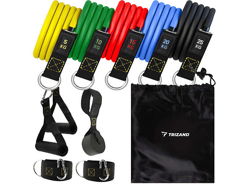 Trizand Wielokolorowy Zestaw Gum Do Ćwiczeń 11 Elementów + Akcesoria