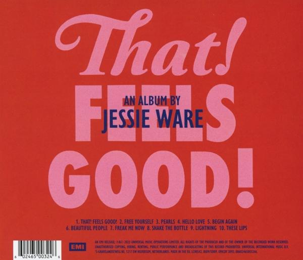 Albumcover mit pinkfarbenem Text auf rotem Hintergrund. Der Albumtitel lautet 'That! Feels Good!'.