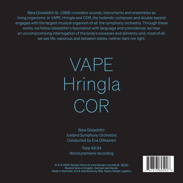 Albumcover mit Titel VAPE Hringla COR und Textinformationen über die Künstlerin.