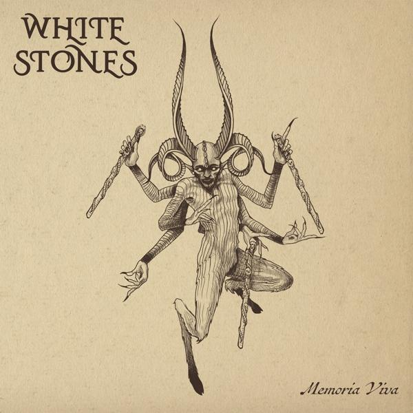 Albumcover: Eine dämonenartige Figur, die Stäbe hält, mit den Worten 'WHITE STONES' oben.