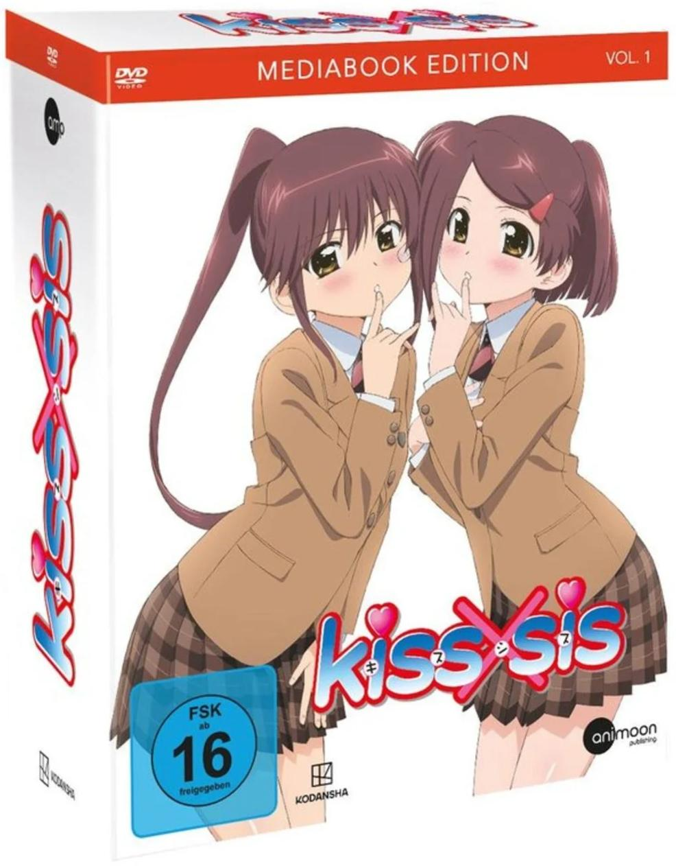 Eine DVD-Box von 'Kiss x Sis' mit zwei Anime-Mädchen auf dem Cover.
