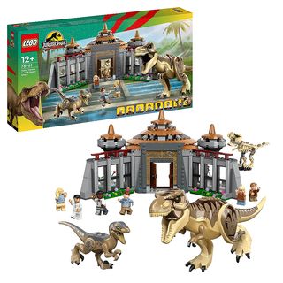 LEGO Jurassic Park 76961 Angriff des T. rex und des Raptors aufs Besucherzentrum Bausatz, Mehrfarbig