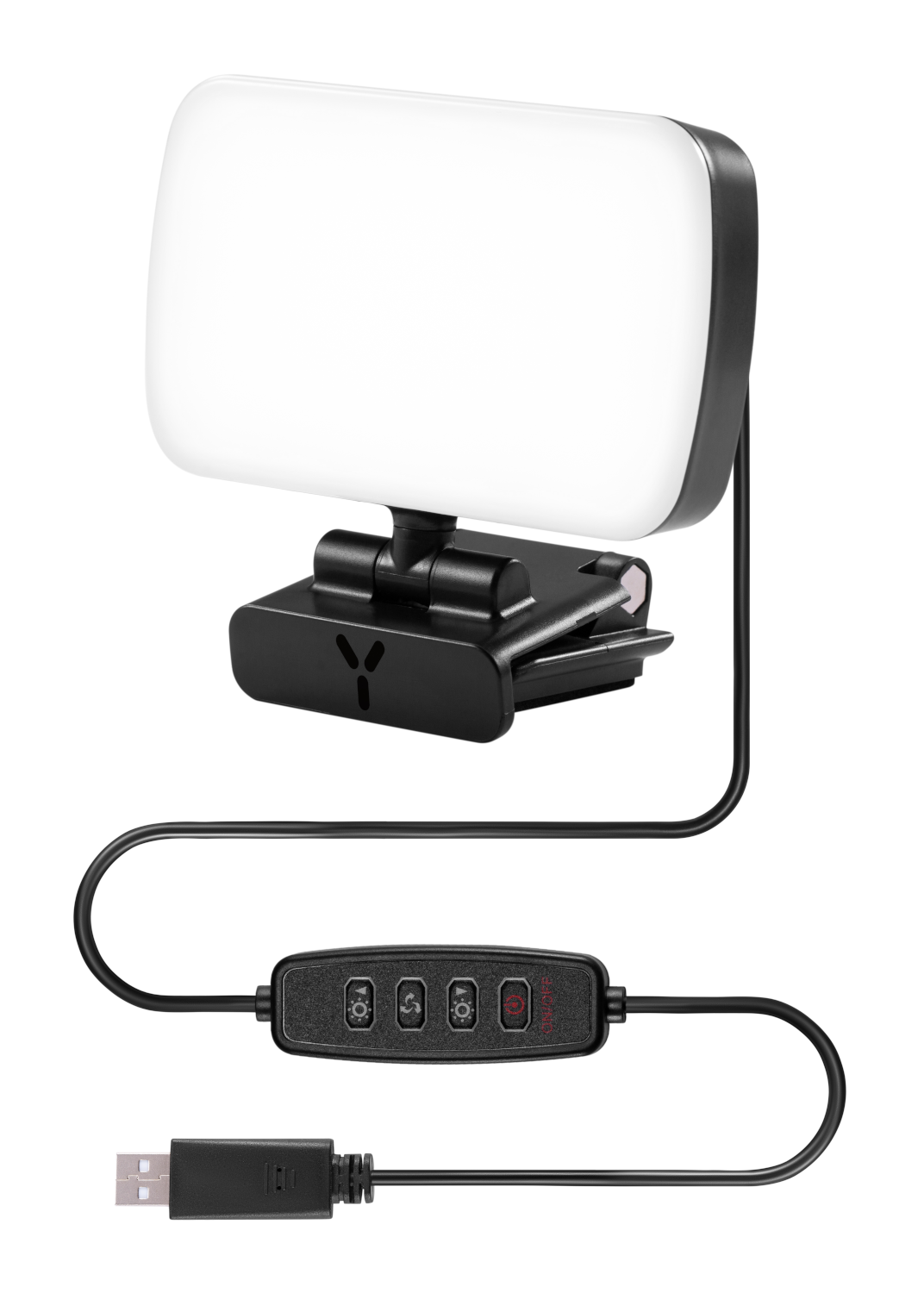 Fekete LED-es lámpa webkamerához vezérlővel és USB csatlakozóval.