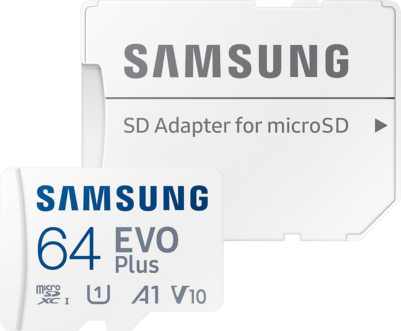 Egy fehér Samsung SD kártya és adapter, a kártyán szöveggel.