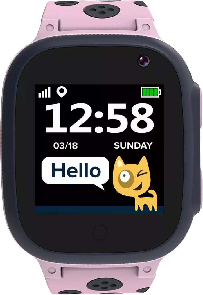 Egy okosóra óralappal és a 'Hello' szóval.