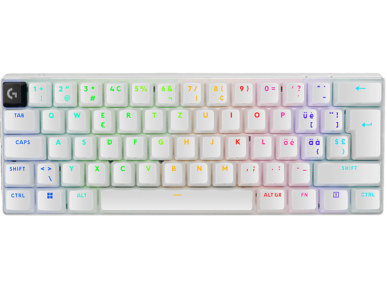 LOGITECH PRO X 60 LIGHTSPEED (Tactile) - Gaming Tastatur, Kabellos (2.4 GHz LIGHTSPEED, Bluetooth®) und Kabelgebunden (USB), QWERTZ, 60%, Weiss