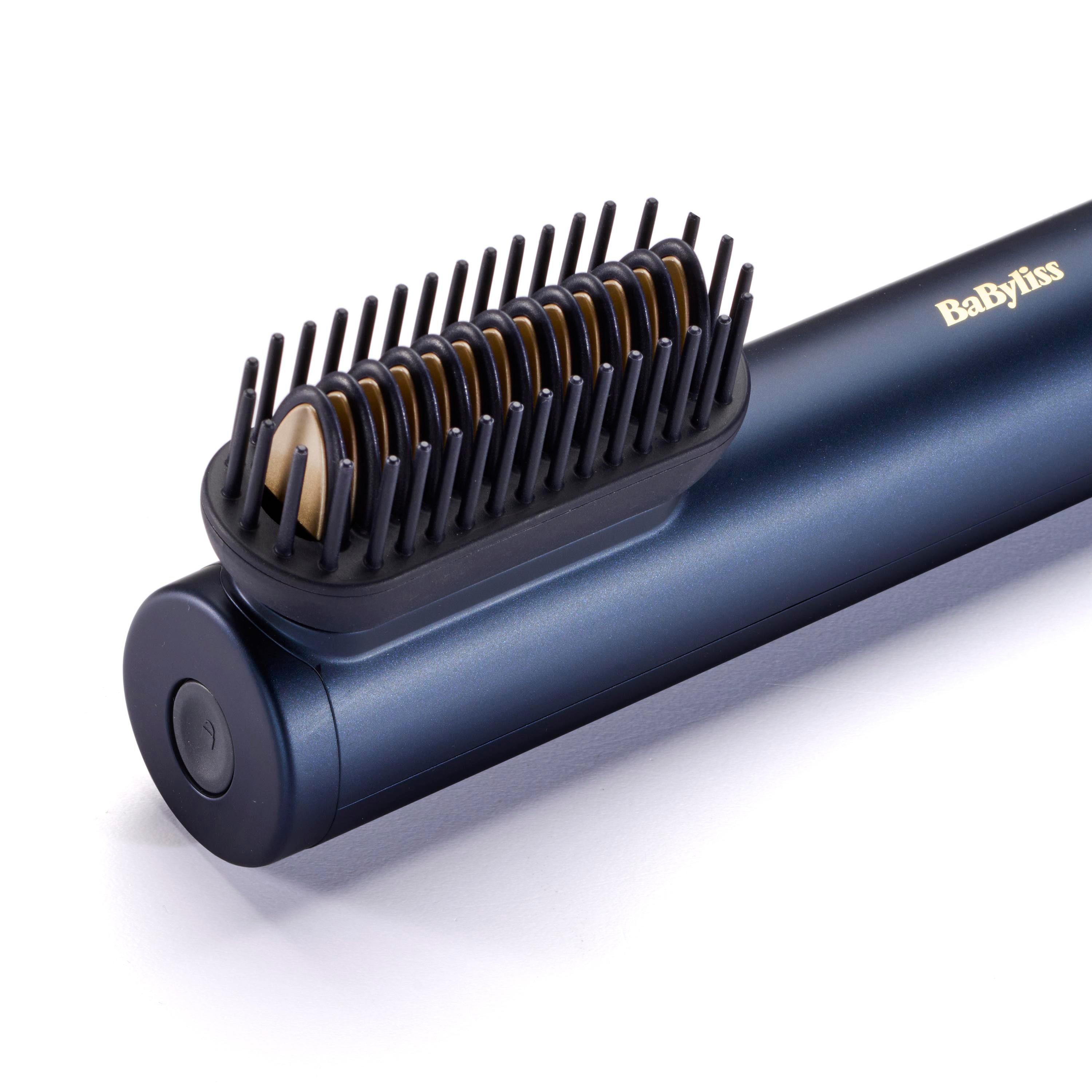 BaByliss Haarstylingbürste, marineblau und schwarz. Der Bürstenkopf ist sichtbar.