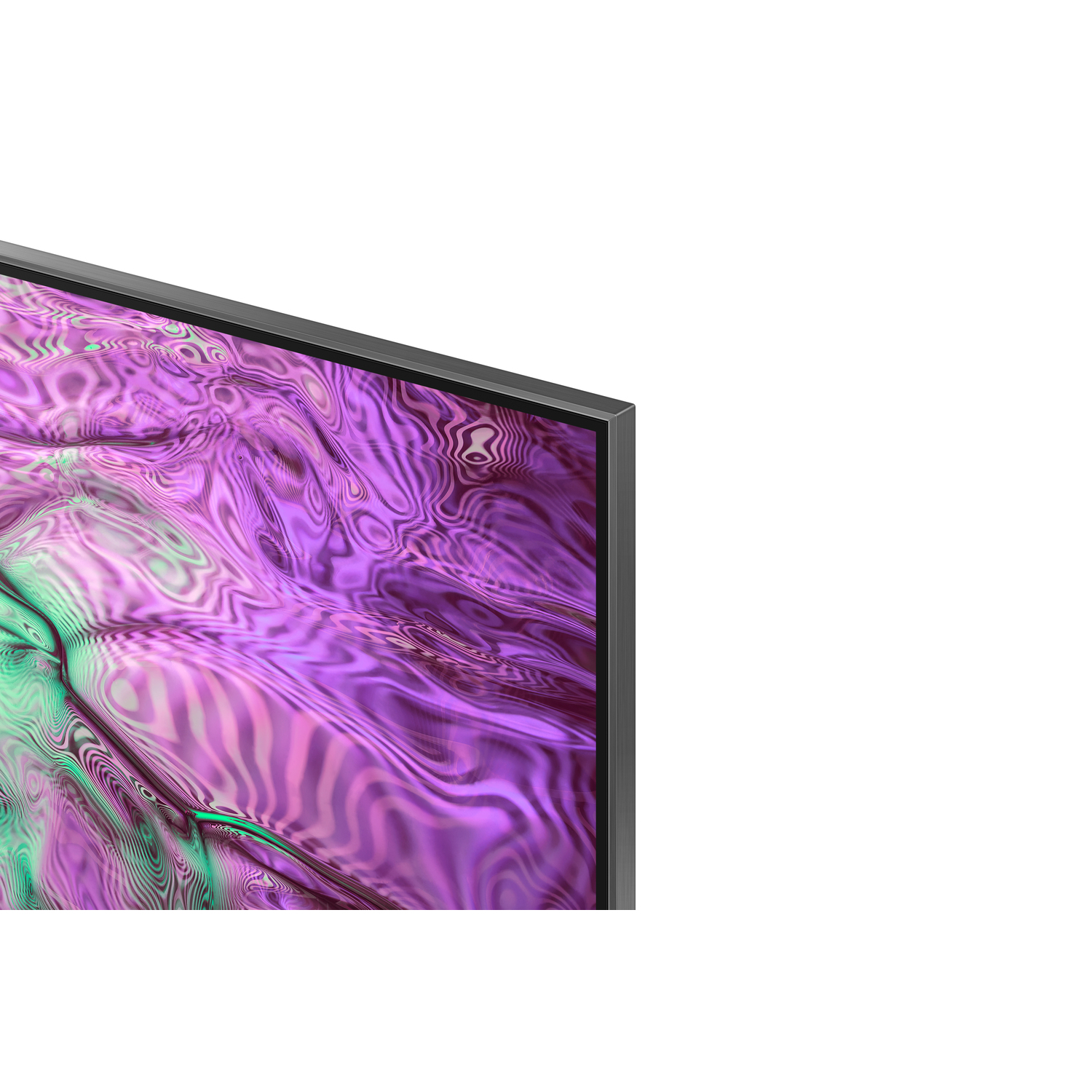 Een close-up van een tv-scherm met een paars en groen patroon.
