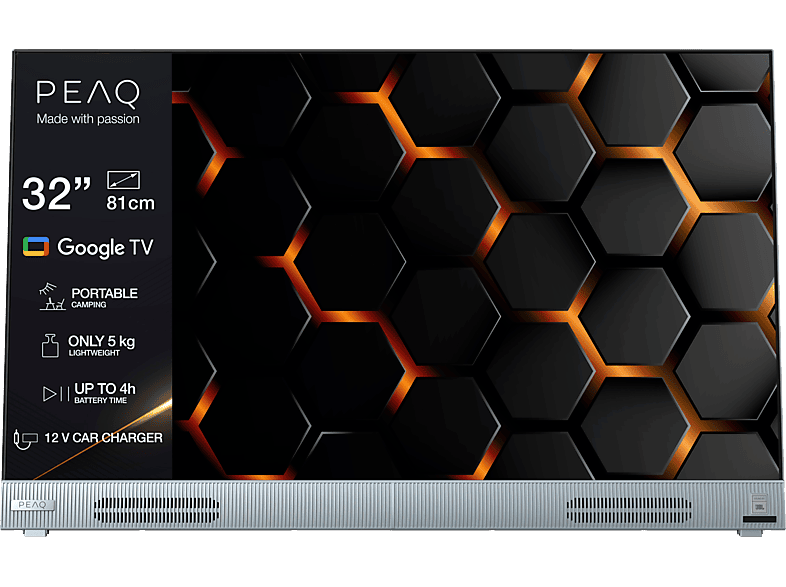 PEAQ PTV 32GH-5024C-BL Portable TV mit integriertem Akku (Flat, 32 / 80 cm, HD-ready, Smart TV)