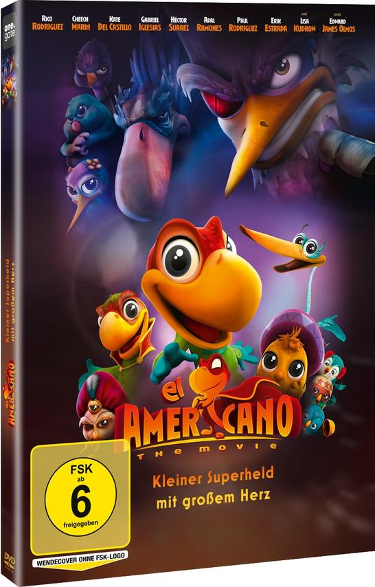DVD-Cover: Animierte Vögel. Titel: El Americano. Figuren und Titel auf Spanisch, mit Bewertung.