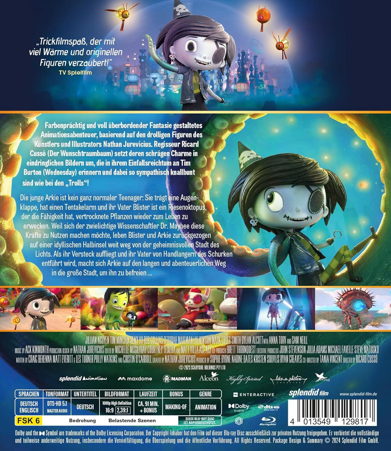 Filmcover mit einer Zeichentrickfigur. Text auf Deutsch.