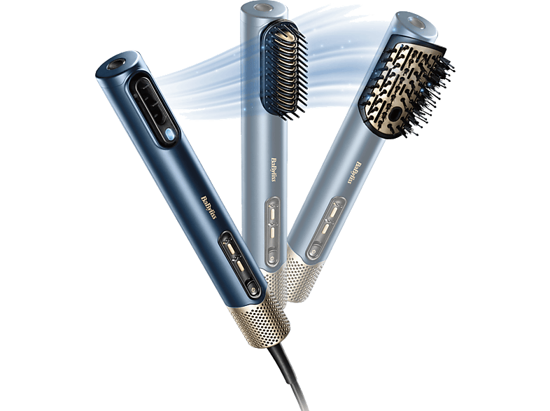 REACONDICIONADO Seminuevo Bueno Secador - BaByliss Air Wand, Alisador y Styler, Con aire, 1600W, 123 km/h, 4 temperaturas, 3 velocidades, Azul