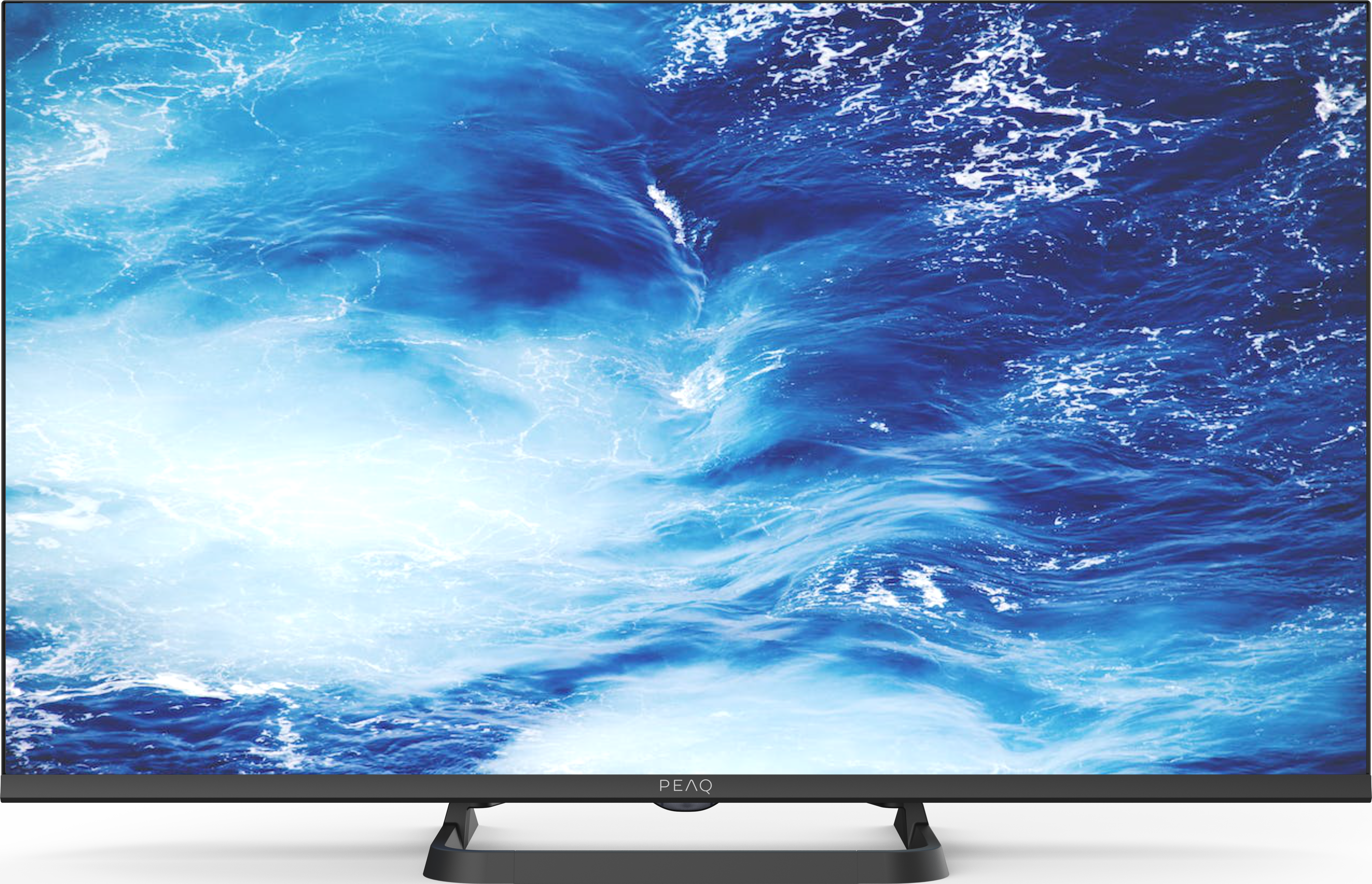 TV a schermo piatto che mostra l'acqua. Onde e schiuma bianca sono visibili sullo schermo.