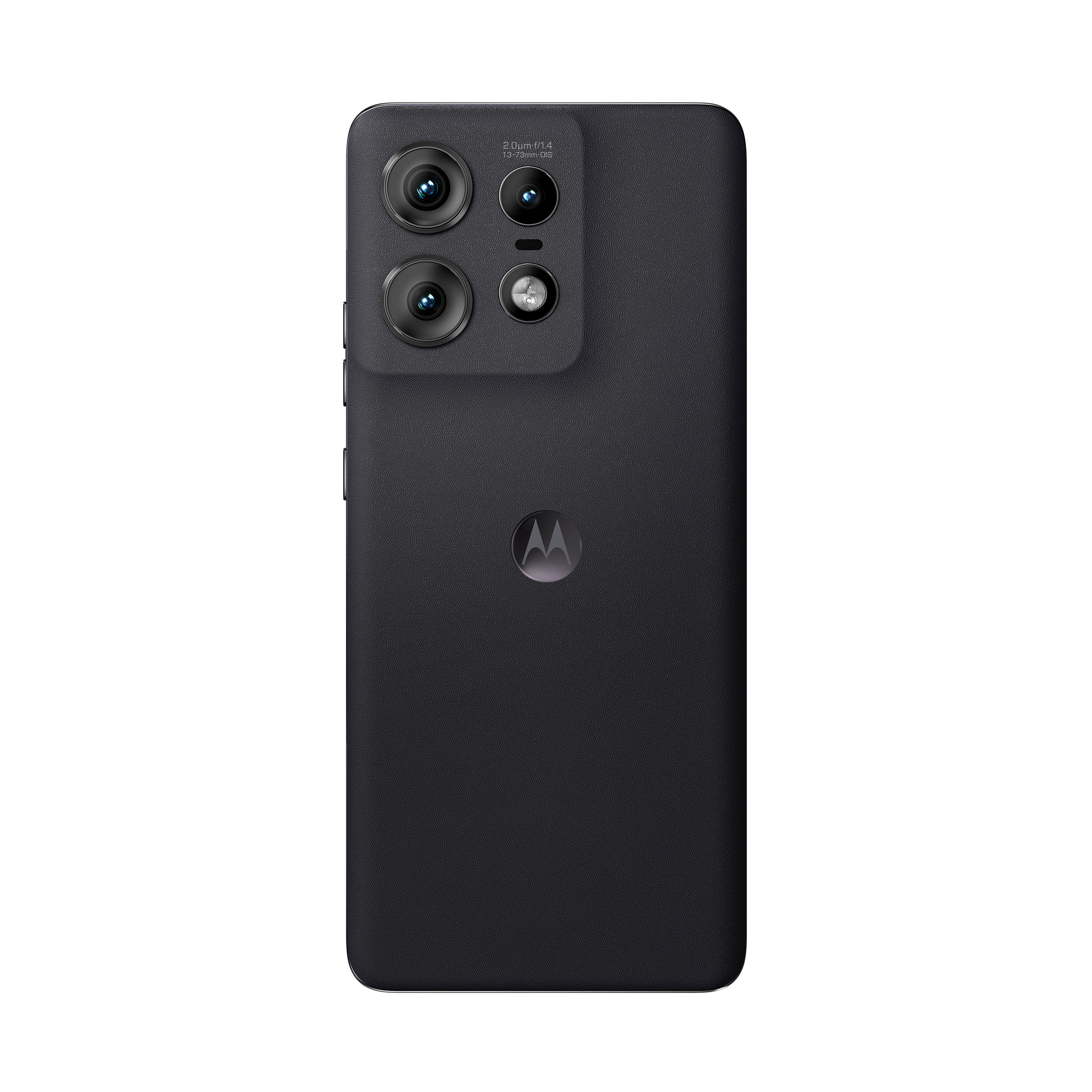 Schwarzes Motorola-Telefon mit mehreren Rückkameras und Motorola-Logo.