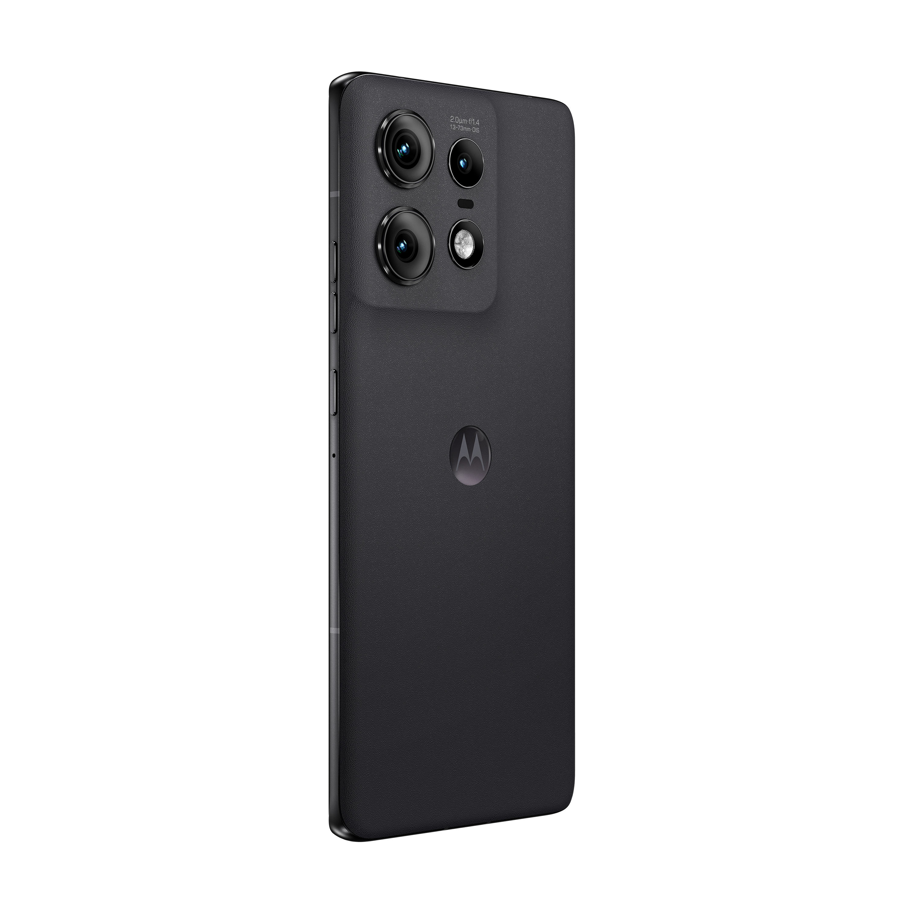 Ein schwarzes Smartphone von Motorola mit drei Kameras wird gezeigt.