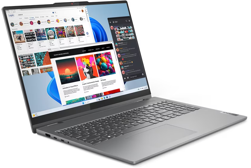Laptop mit mehreren geöffneten Fenstern. Eine Website und ein Chat-Fenster werden angezeigt.