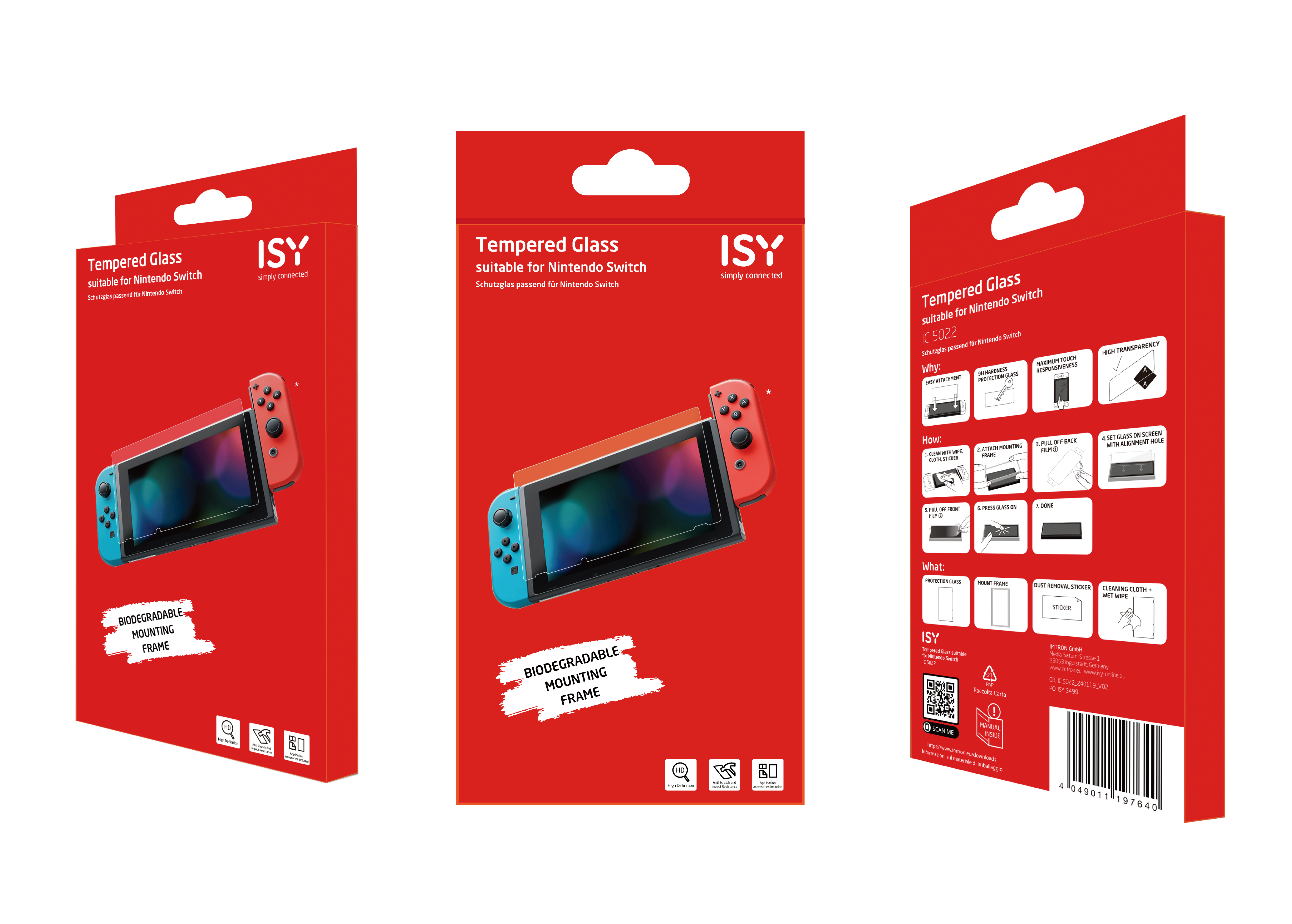 Rote Schachteln mit einer Nintendo Switch und Text darauf.