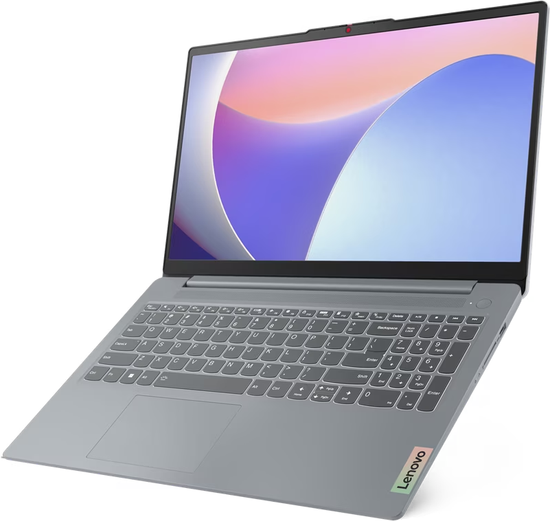 Ein hellgrauer, offener Laptop auf schwarzem Hintergrund. Die Tastatur ist sichtbar, und der Bildschirm ist eingeschaltet.