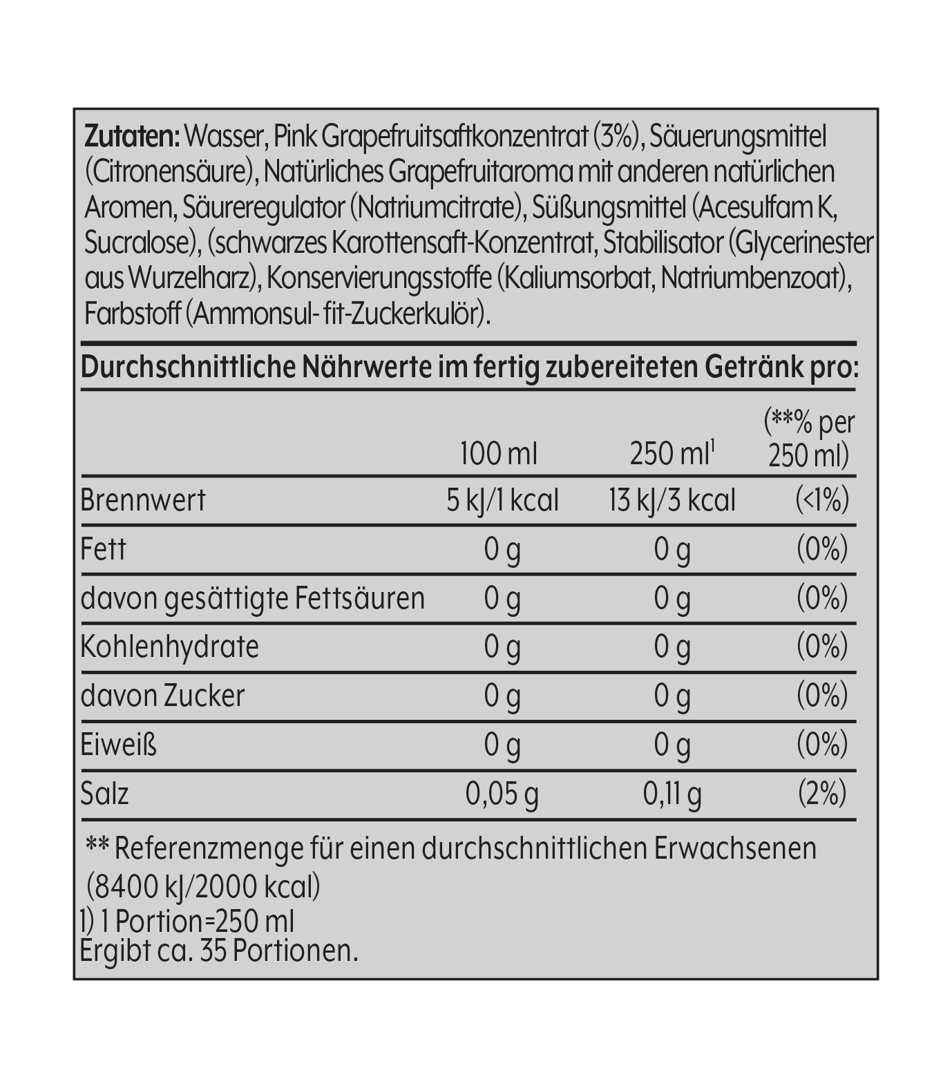 Nährwertinformationstabelle.