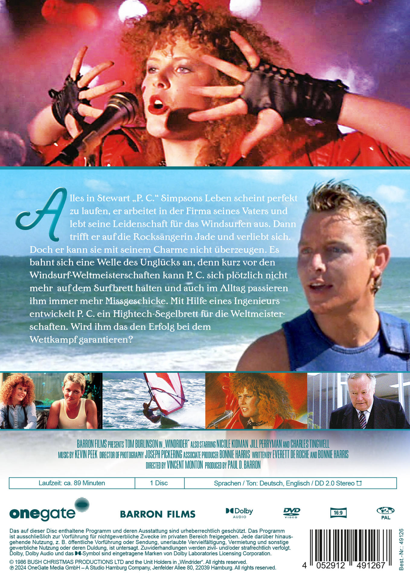 Windrider-Filmplakat. Nicole Kidman, Surfer, Text und Credits.