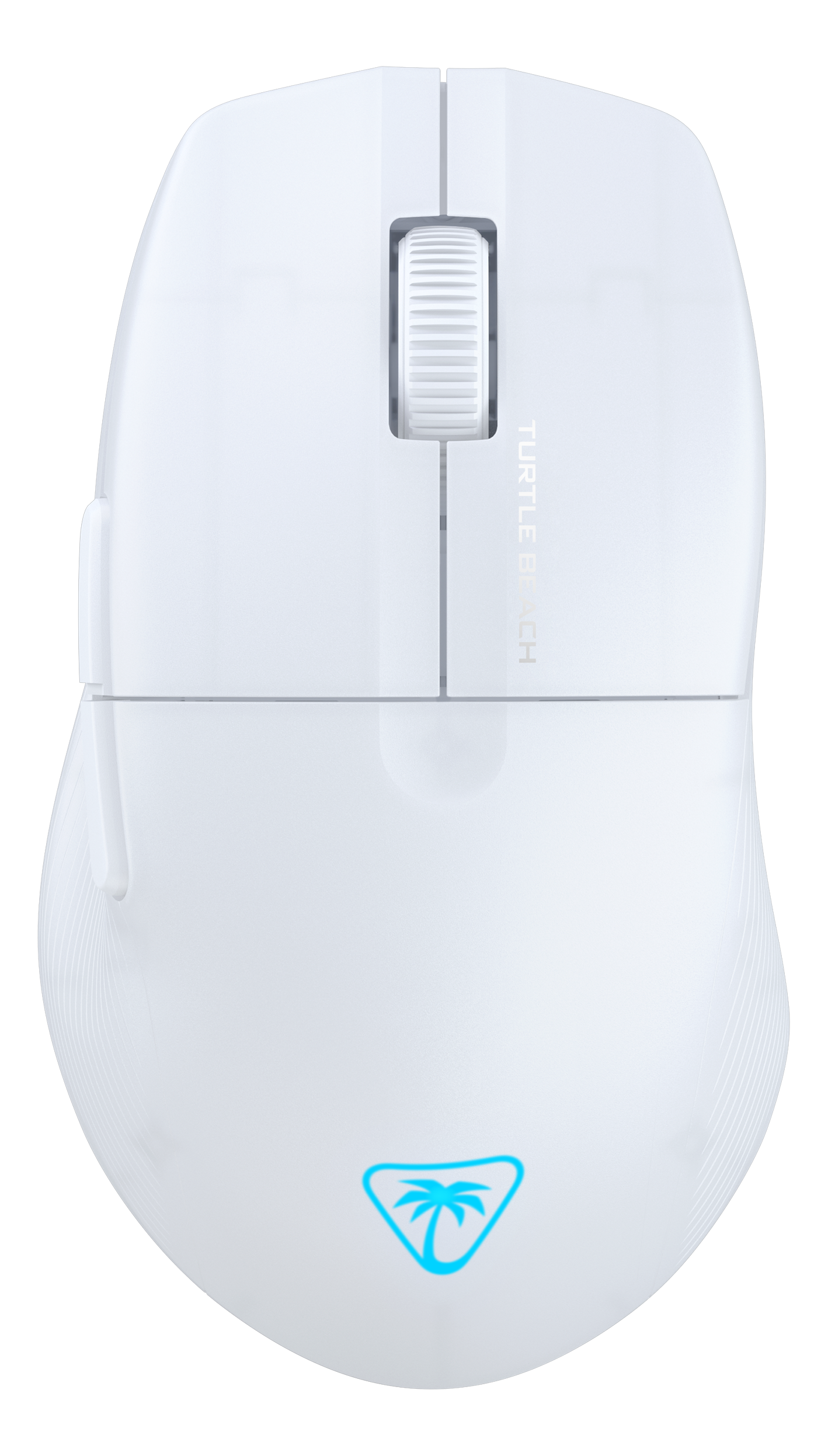 Mouse bianco con rotella e logo.