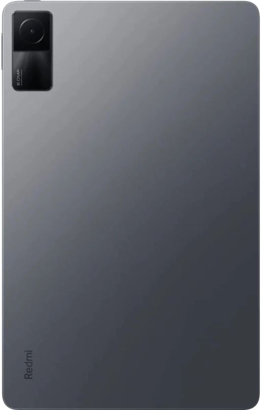 Egy szürke Redmi táblagép hátulja. Van rajta egy kameramodul és a Redmi logó.
