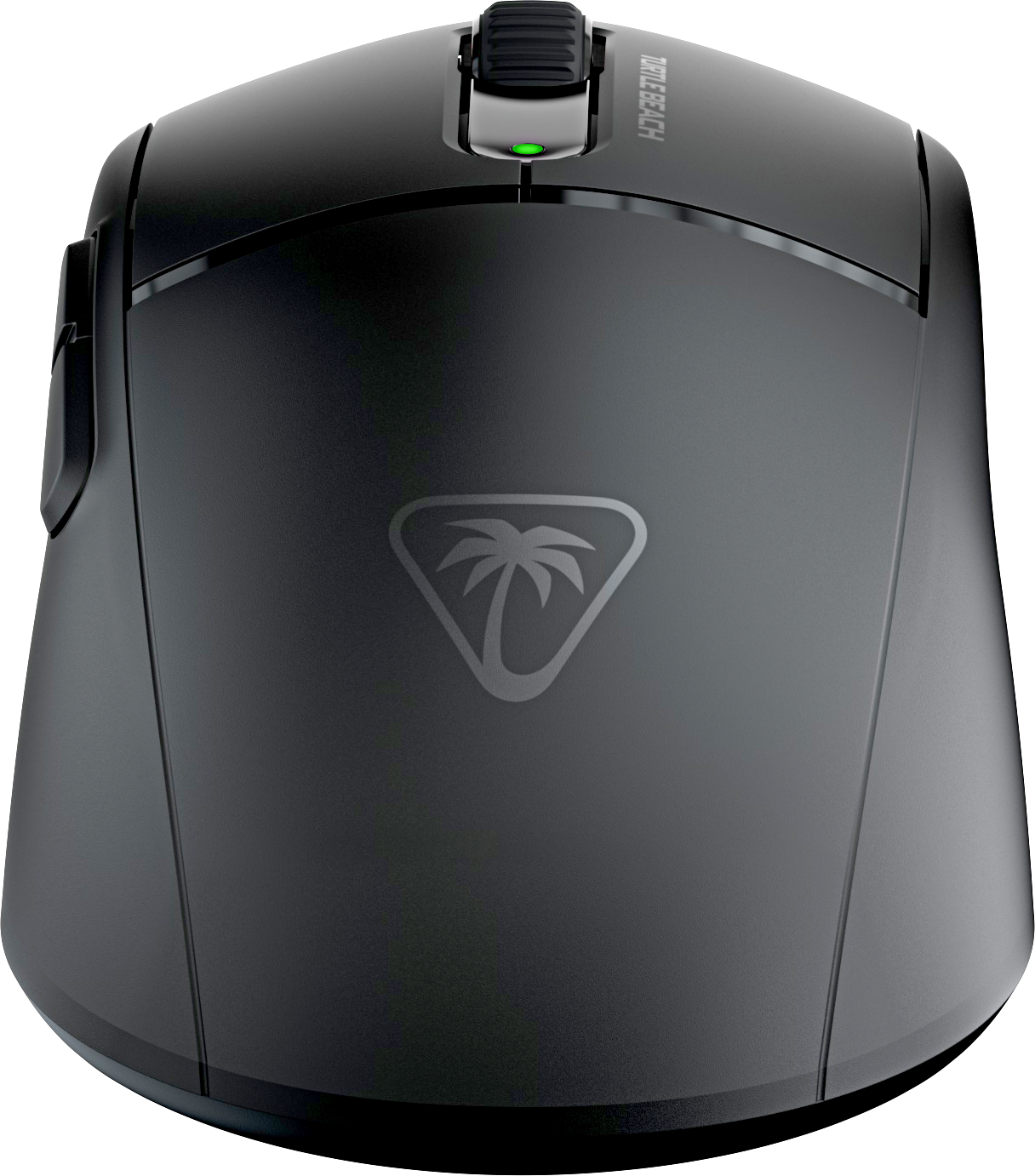 Un mouse da gioco nero con pulsanti e una rotella di scorrimento.