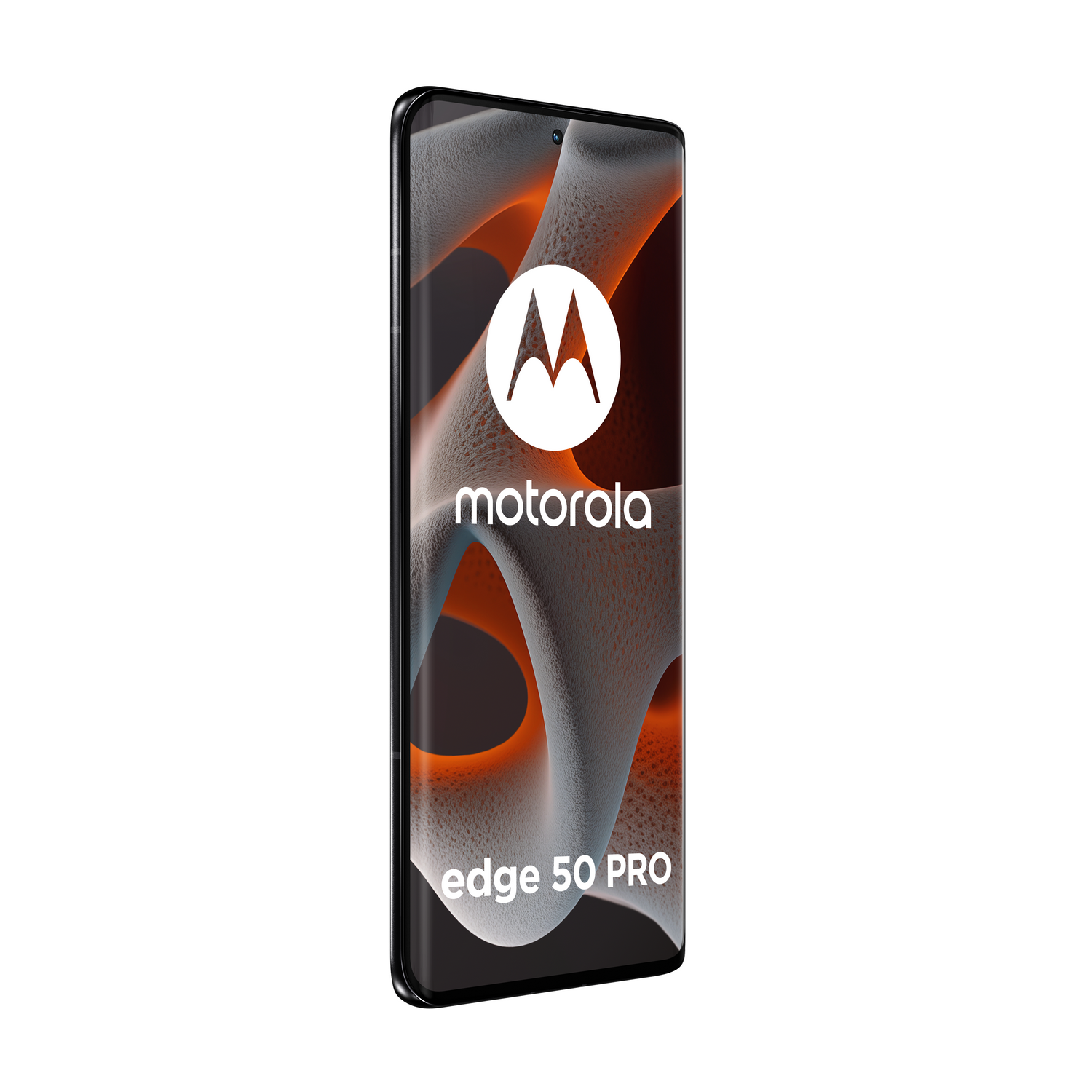 Teléfono Motorola negro con logotipo blanco y las palabras 'edge 50 PRO'.