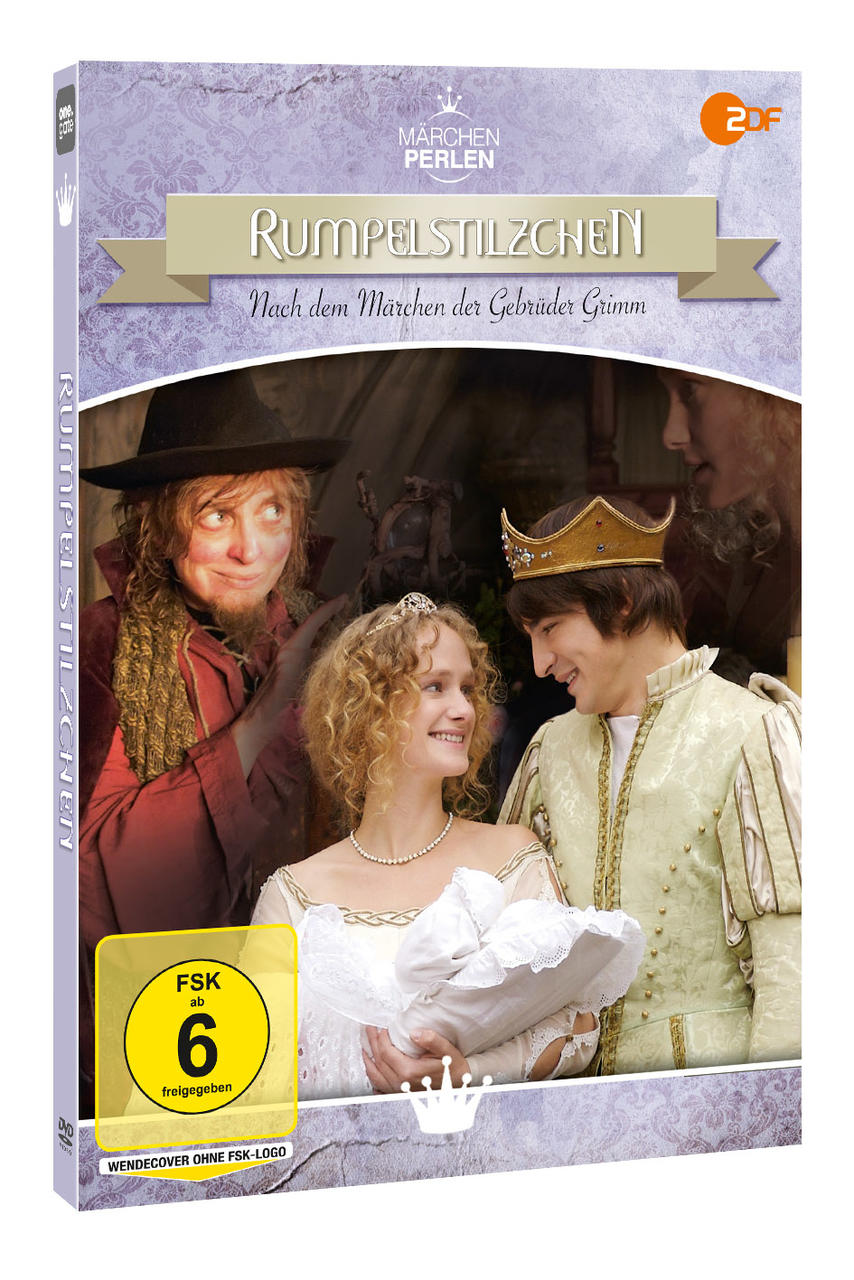 DVD-Hülle eines Films. Sie zeigt Schauspieler in Kostümen. Titel: Rumpelstilzchen. Das Cover hat ein lilafarbenes Farbschema.