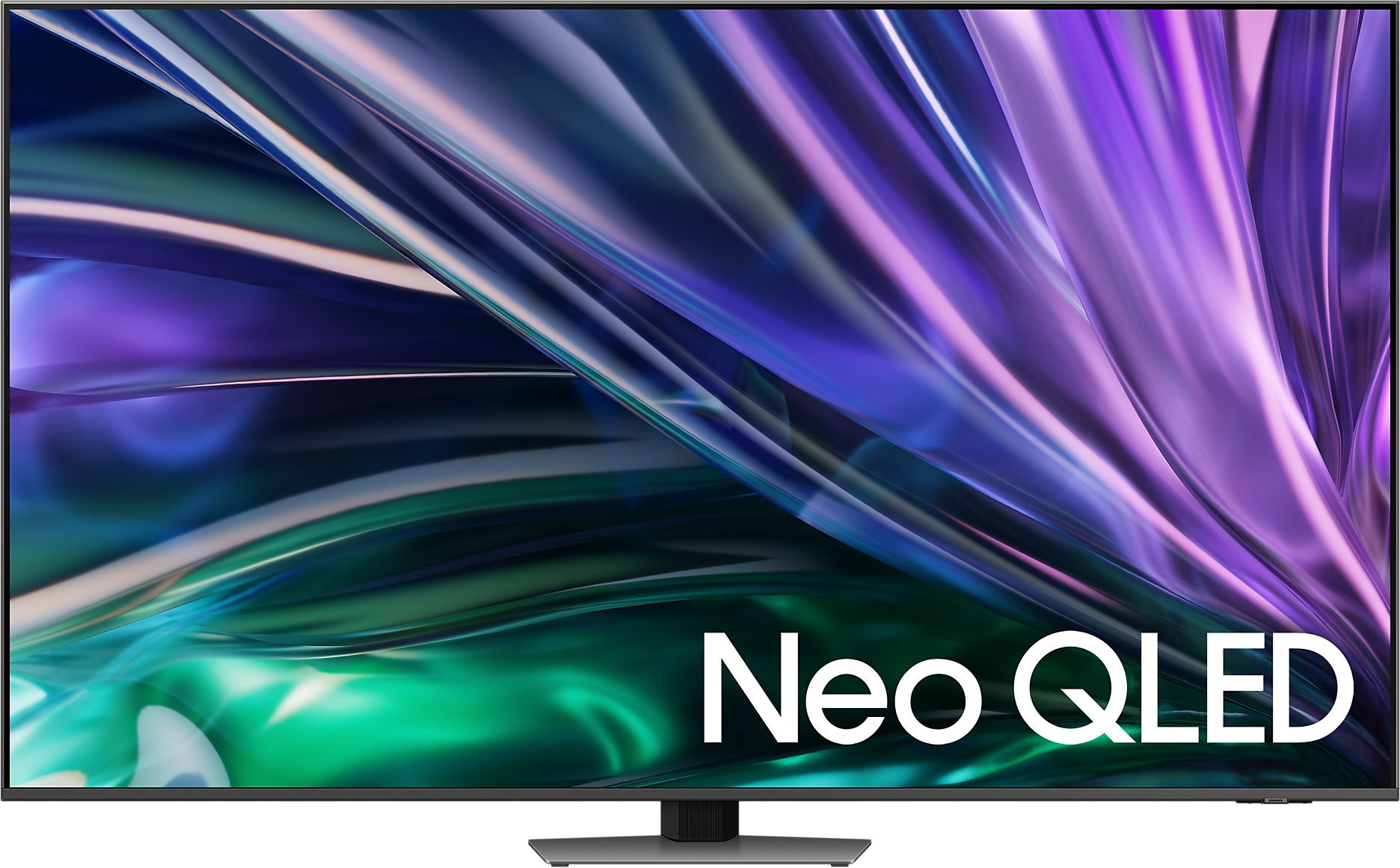 Neo QLED TV futurisztikus kijelzővel. Fekete keret.