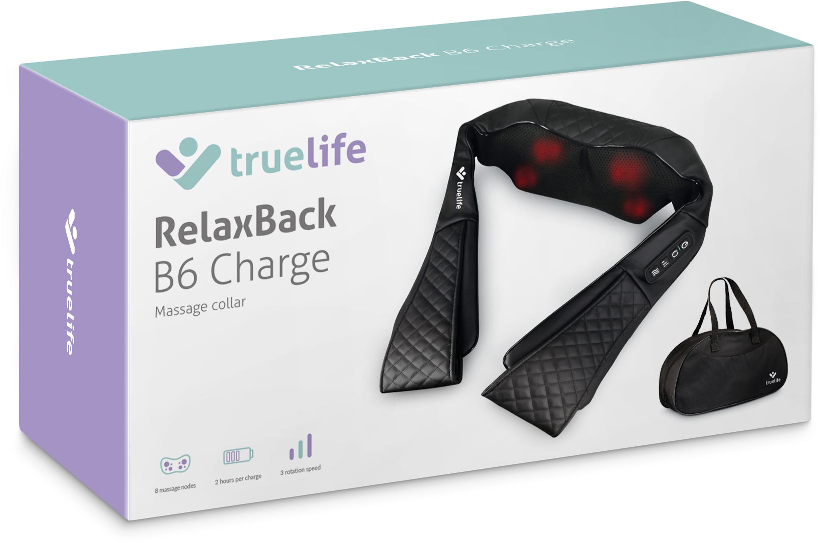 TrueLife RelaxBack B6 Charge doboz masszázs gallérral és táskával.