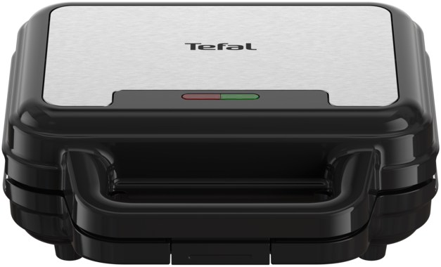 Fekete Tefal szendvicssütő fogantyúval és piros/zöld lámpákkal.
