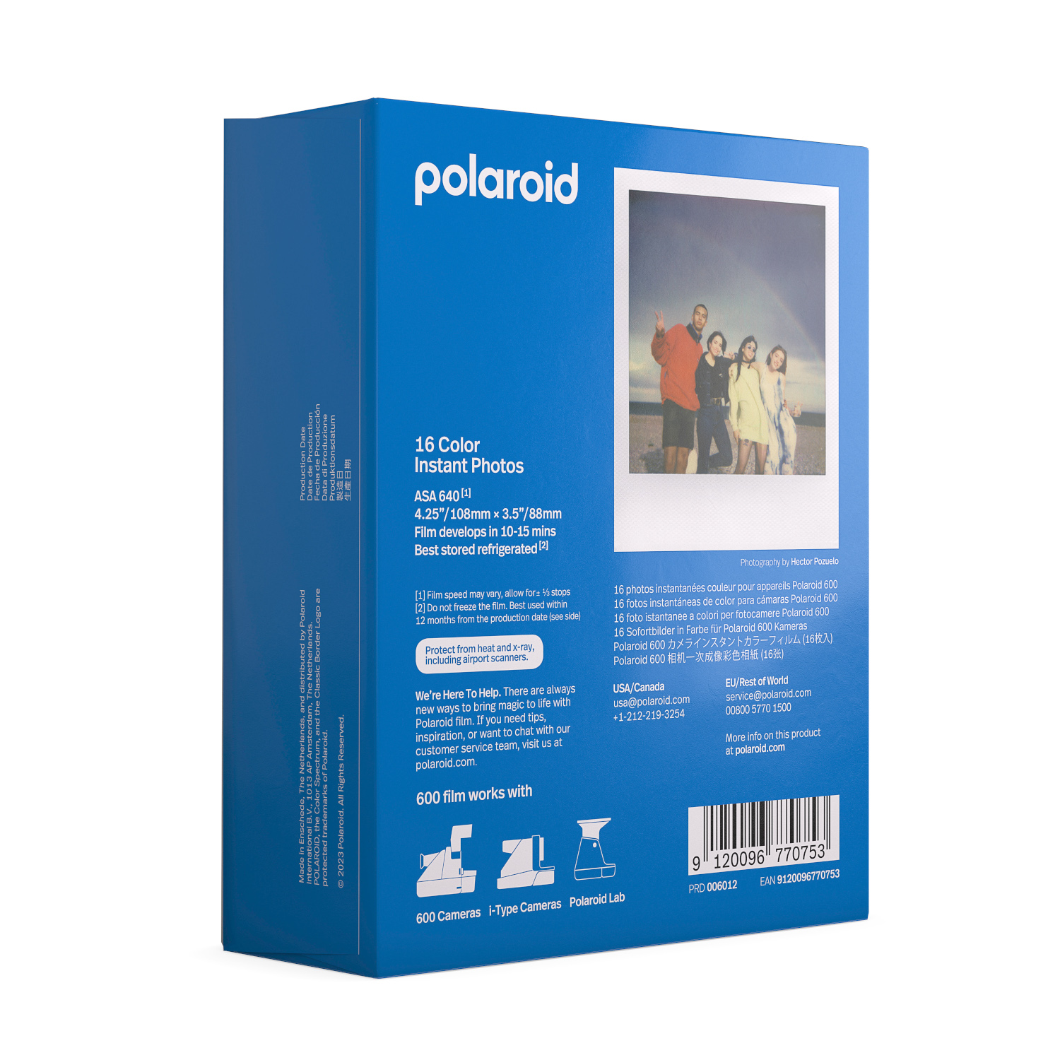 Polaroid instant film box. The box shows people and lists film specs.