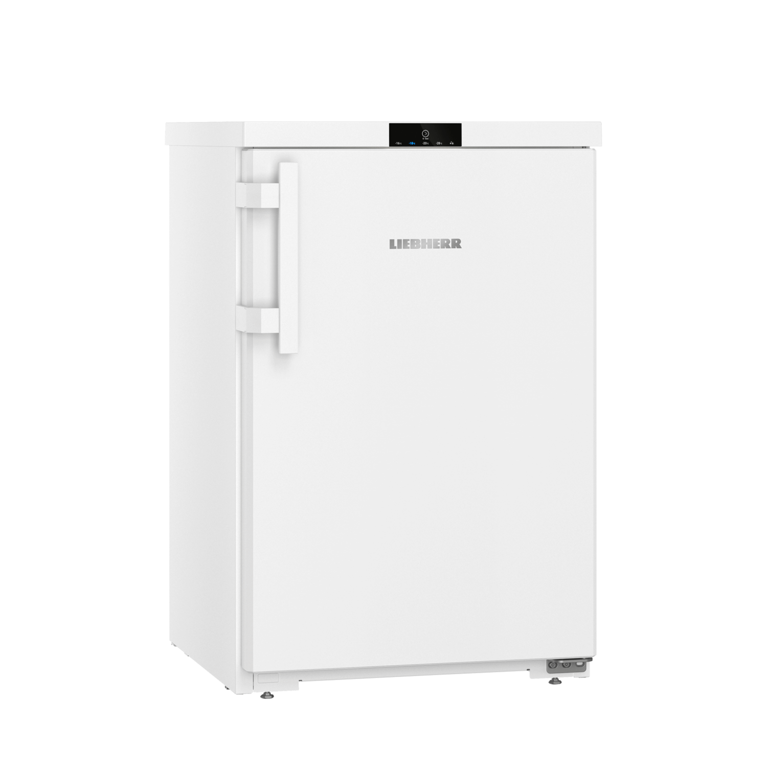 A white refrigerator with a handle on a black background. It's tall and upright.