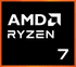 Logo AMD Ryzen 7, fond noir avec texte blanc et bordure orange.