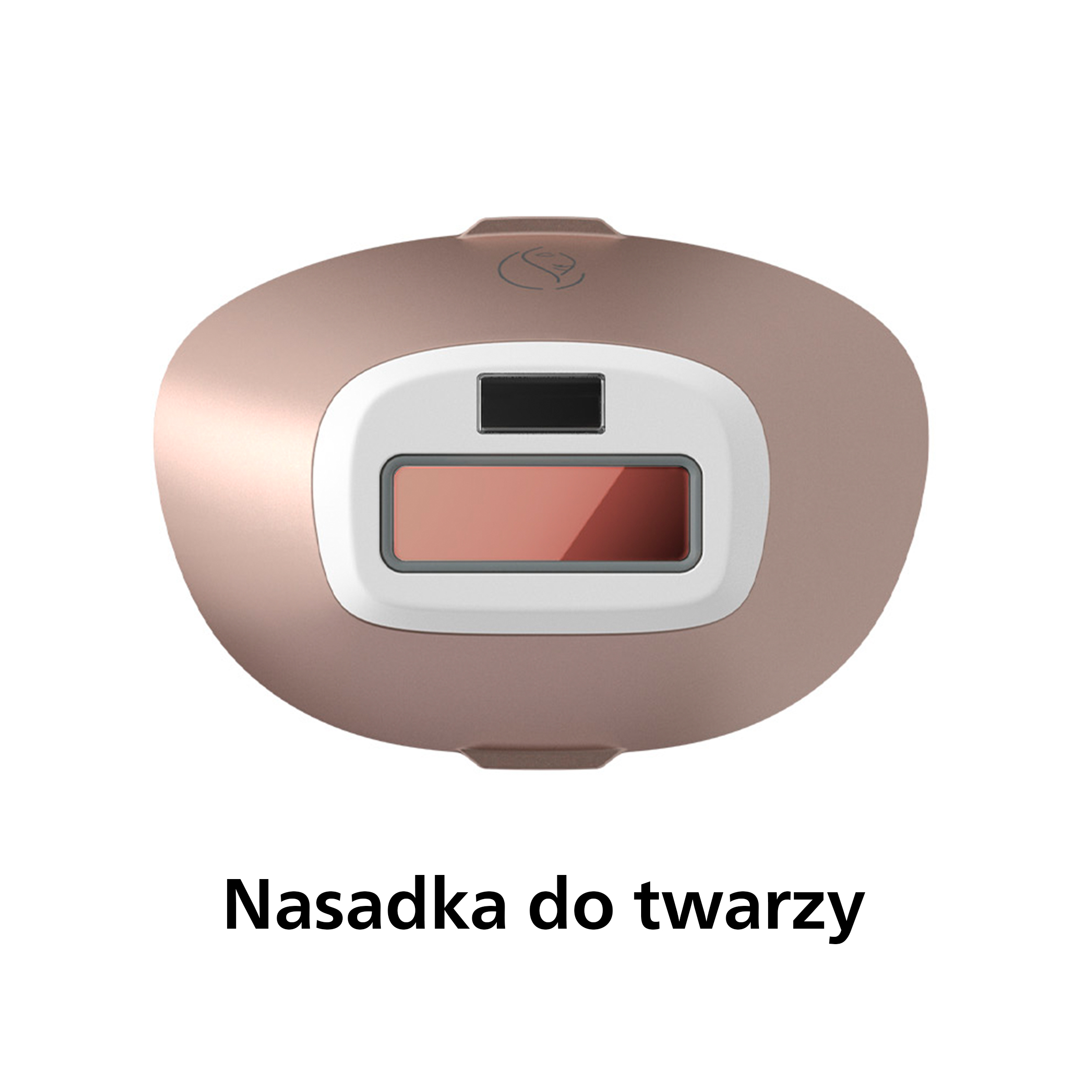 Złotoróżowe urządzenie IPL z wyświetlaczem i tekstem: Nasadka do twarzy.