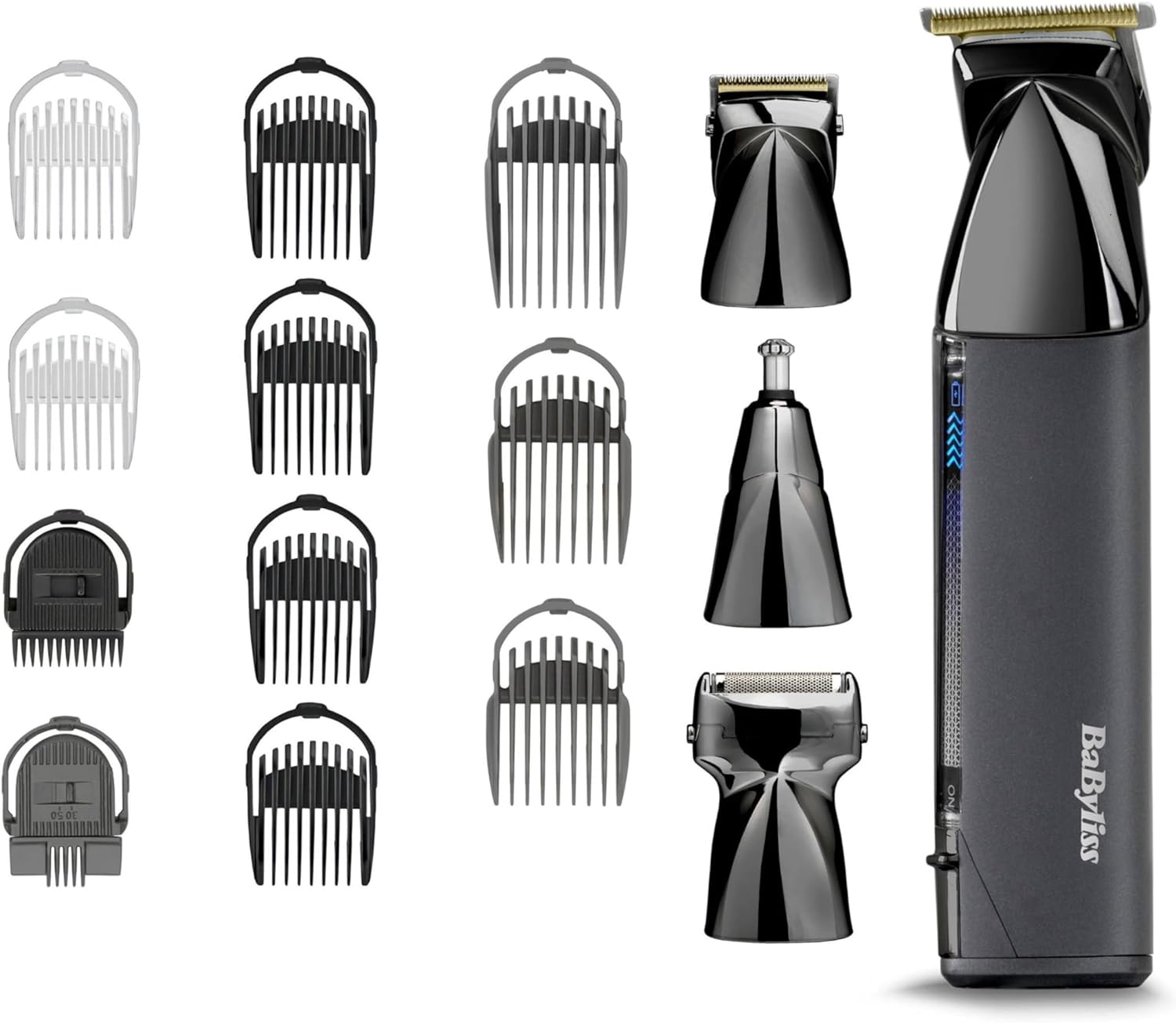 Recortadora Babyliss y varios accesorios para diferentes longitudes.
