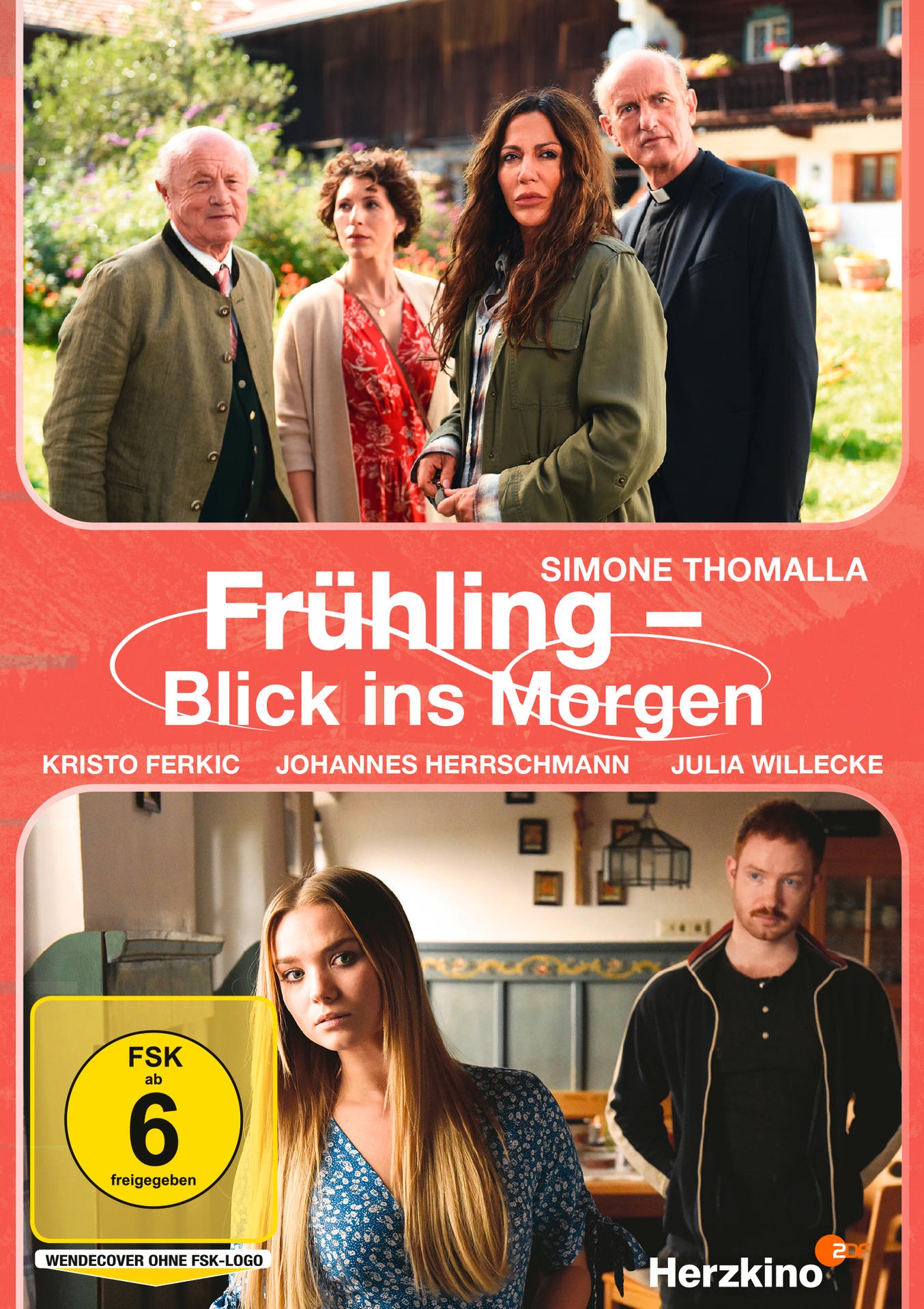 Filmposter mit Schauspielern, eine Frau blickt nach unten. Text: Frühling, Blick ins Morgen.