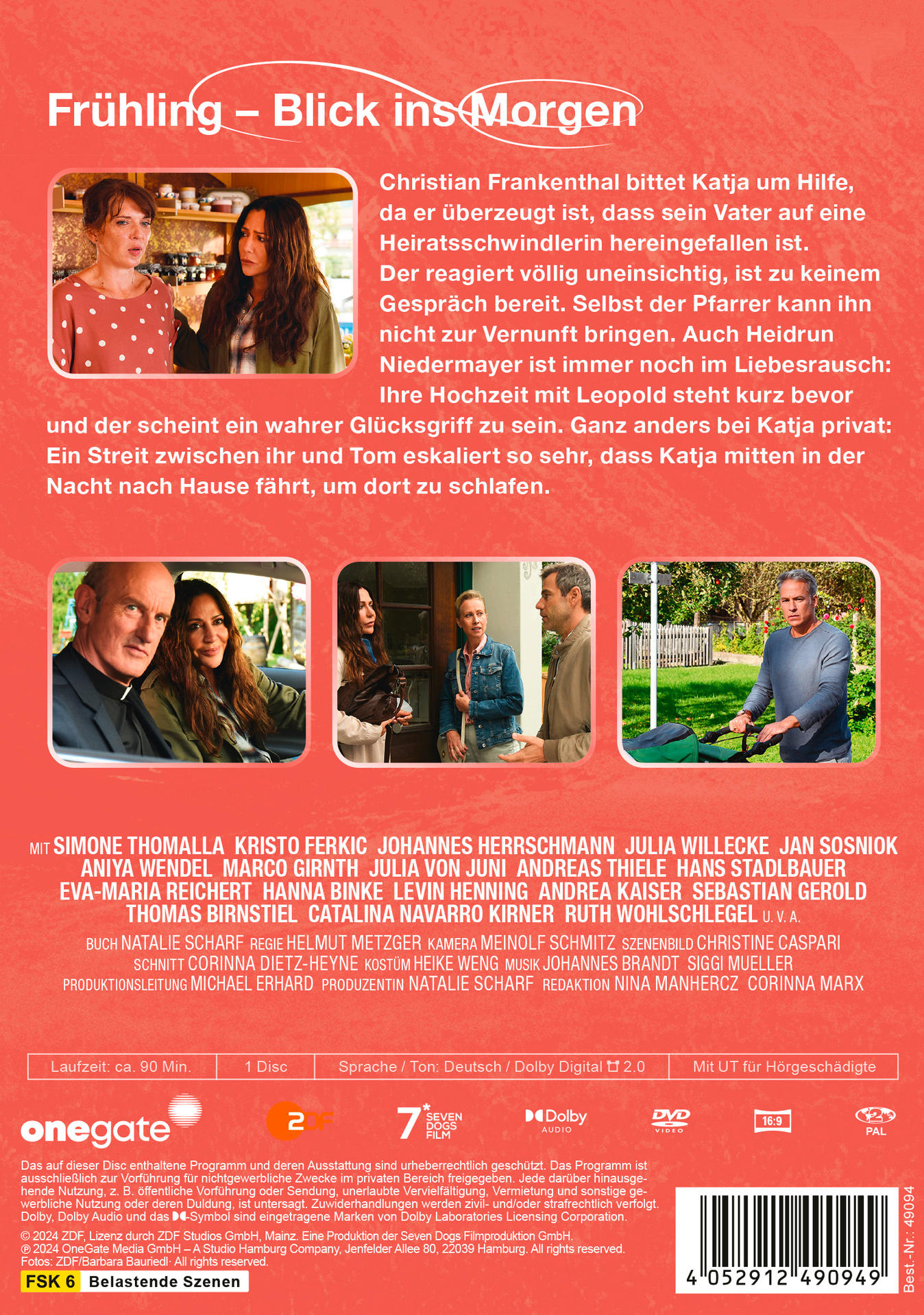 Filmplakat mit Schauspielern, einem Luftschiff und Text auf Deutsch. Gelber und oranger Hintergrund.