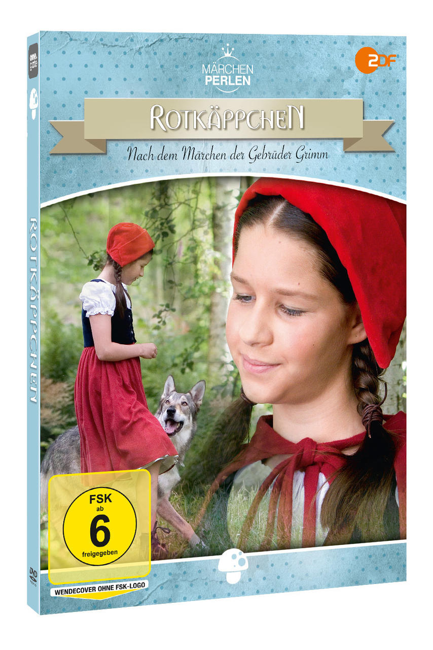 DVD-Cover für „Rotkäppchen“. Ein Mädchen in Rot und ein Wolf sind in der Szene.