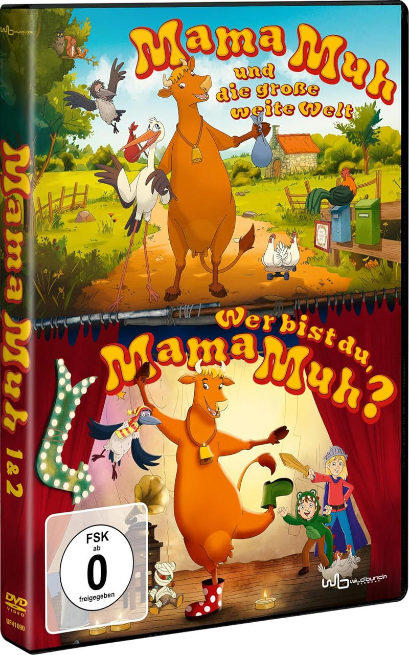 DVD-Hülle mit zwei animierten Kuhfilmen, Cartoon-Stil.