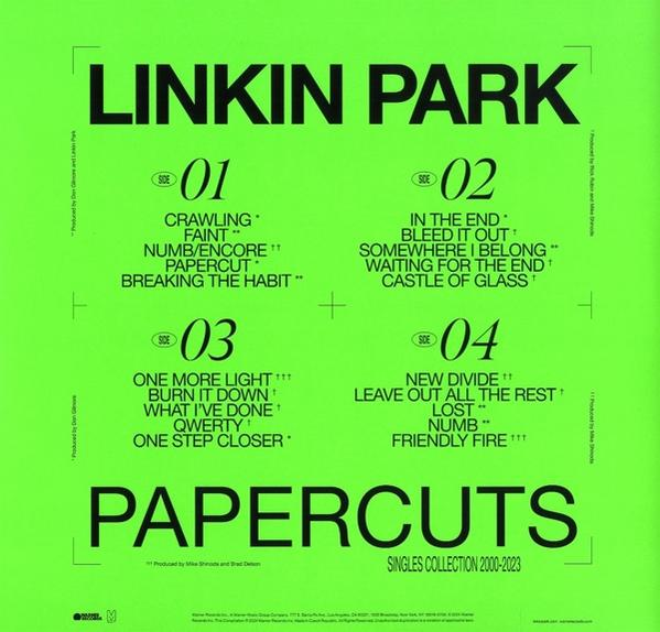Une pochette d'album verte avec une liste de titres imprimée dessus.