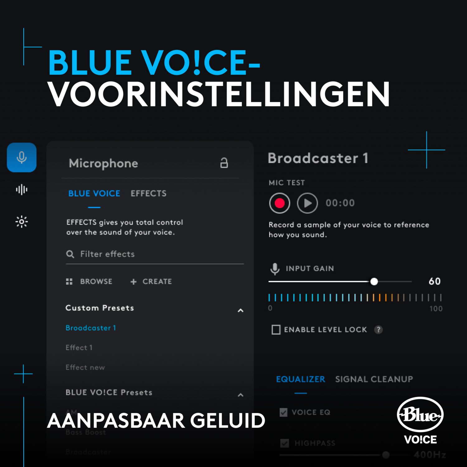 A screen showing a microphone and audio settings interface. Text in Dutch.