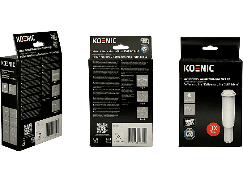 KOENIC KWF-003-JW 3er Pack Wasserfilter für Jura White Kaffeevollautomaten Weiß