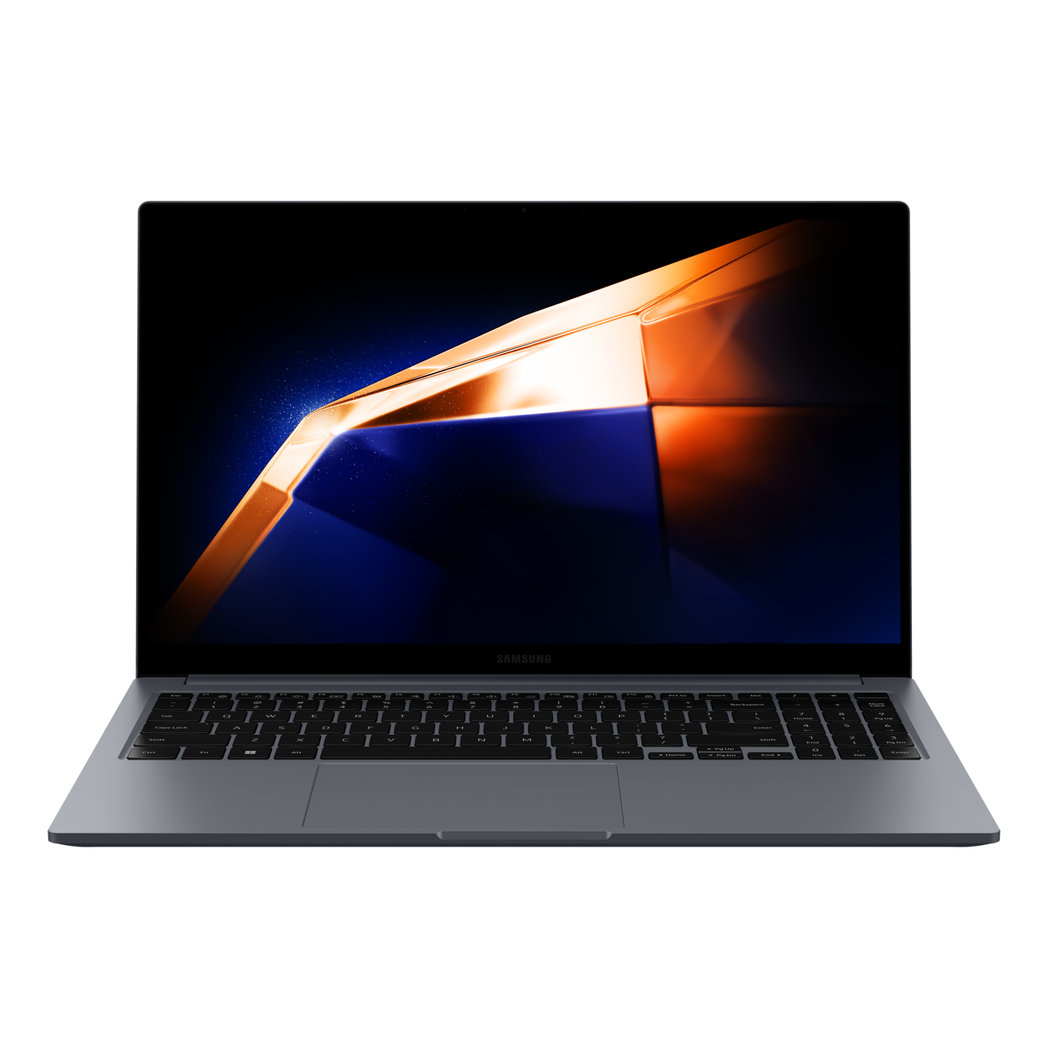 Grijze laptop met zwart toetsenbord op een donkere achtergrond.