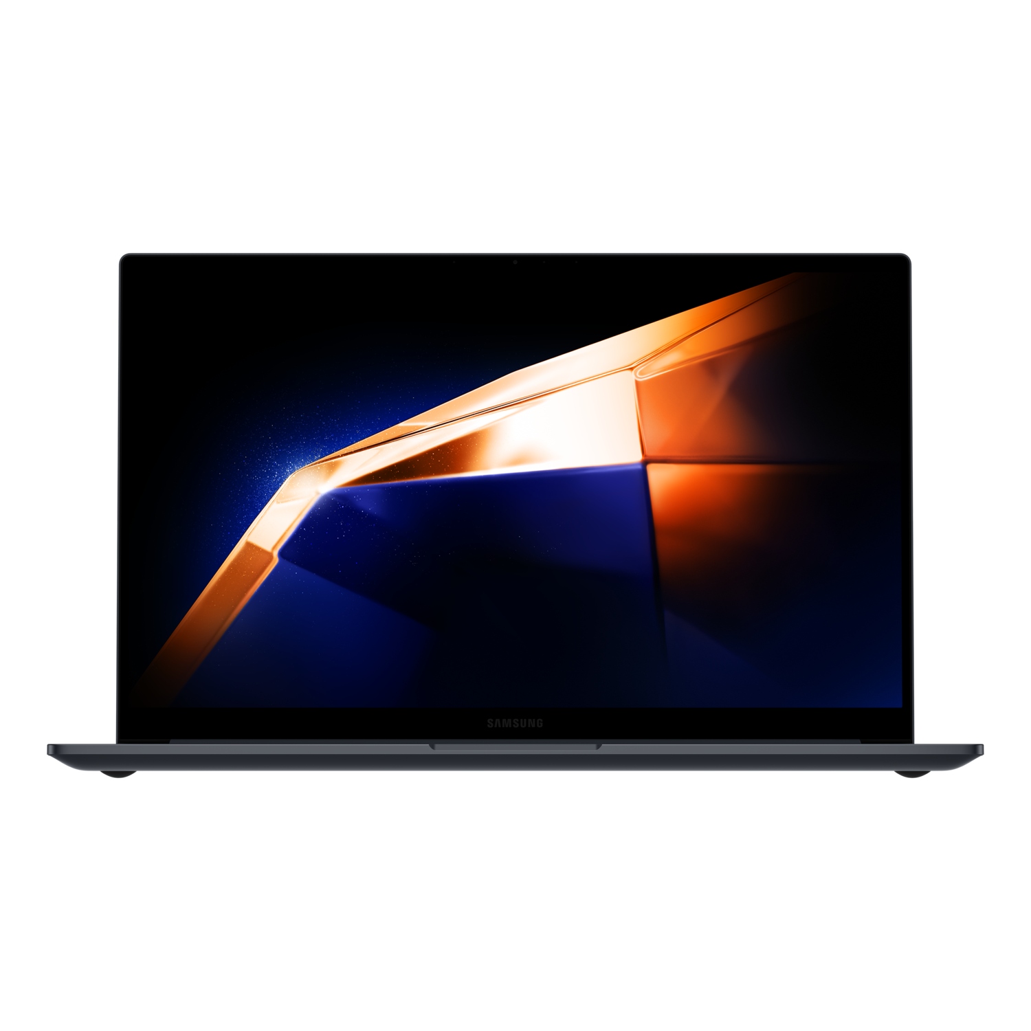 Een laptop op een zwarte achtergrond, met een kleurrijk scherm.